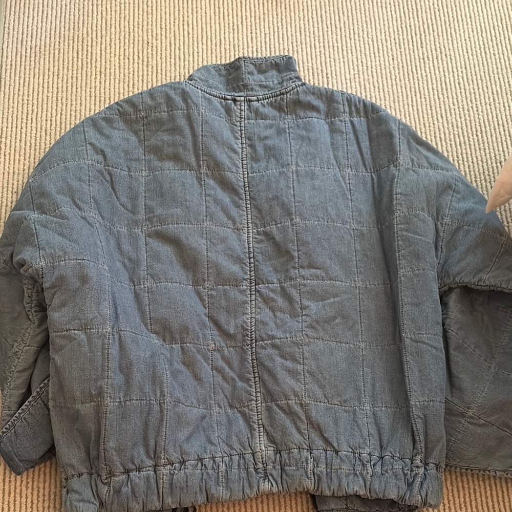 Free People Quilted Denim Blue Jean Jacket with Navy Trim - Picture 7 of 7